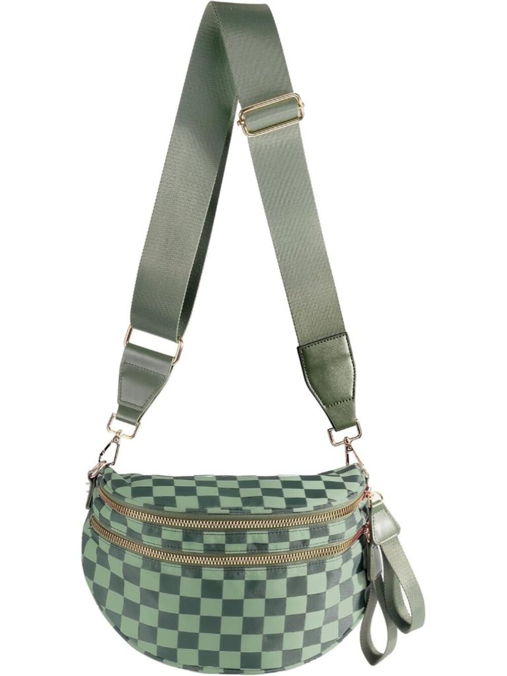 〽️Women's Bean Green Bum Travel Purse Checkered Nylon Spacious Crossbody Bag